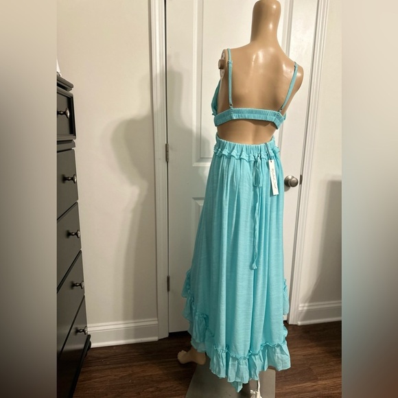 NWT-Asymmetric Ruffle Bottom Hem Open Back Cutout Dress - Picture 6 of 12